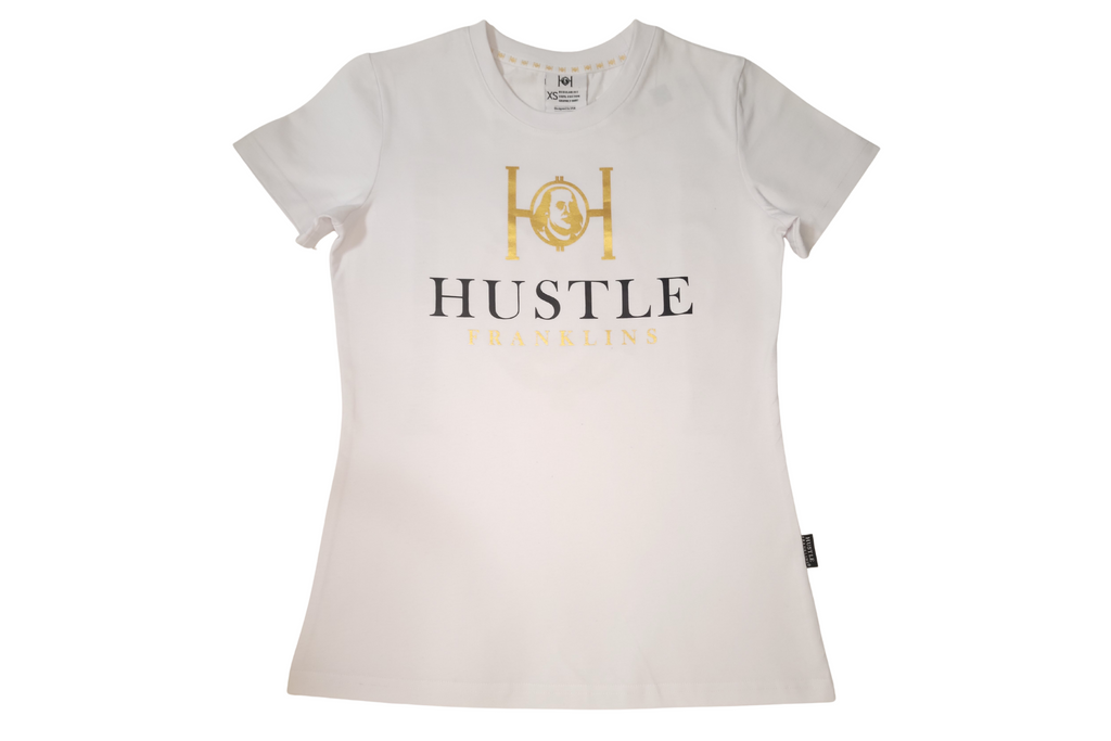 Hustle Franklins Women’s Signature Tee - White Gold